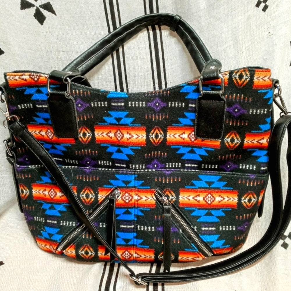 Blue and Black Artistic Shoulder Bag